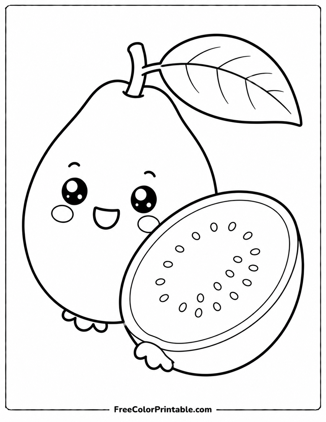 Kawaii guava fruit coloring page Coloring Page — Free Printable — free printable coloring page